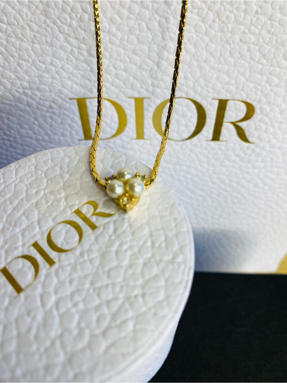 Dior Vintage 1980s Cluster Triangle Flower White Beads Pearls Crystals Pendant